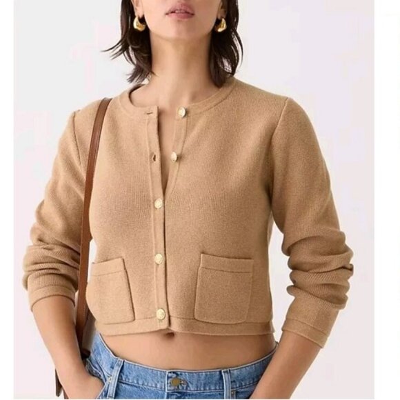 J. Crew Emilie Sweater Lady Jacket XS NEW Camel Tan Knit Preppy Old Money - Picture 1 of 6